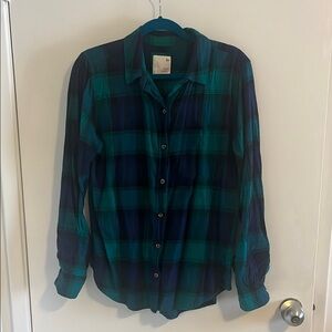 Blue and Green Plaid Button-Up Shirt